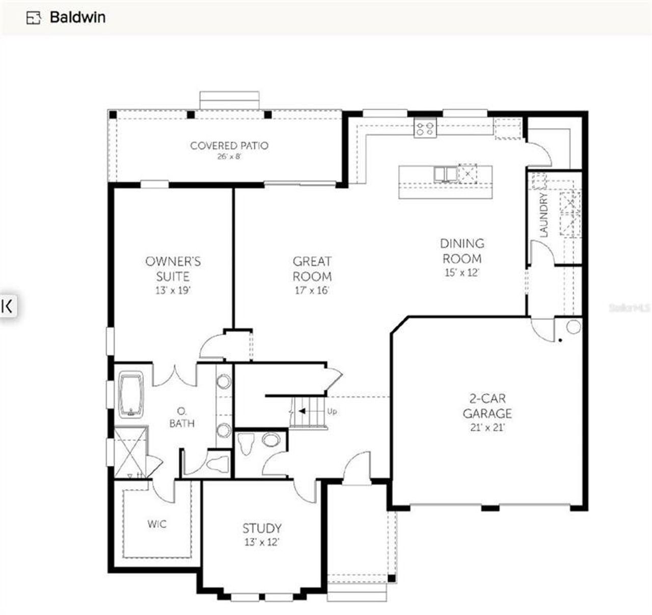 2D floor plan layout of this home in Palms at Windermere, Windermere, FL (Image 2).