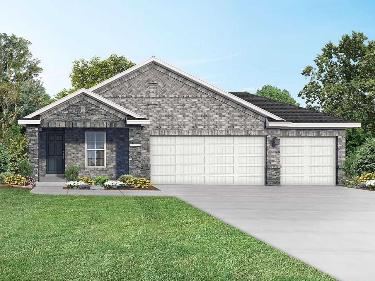 Front exterior of a new home in River Ranch Meadows, Dayton, TX, highlighting curb appeal (Image 2). Front exterior of a new home in River Ranch Meadows, Dayton, TX, highlighting curb appeal (Image 2).