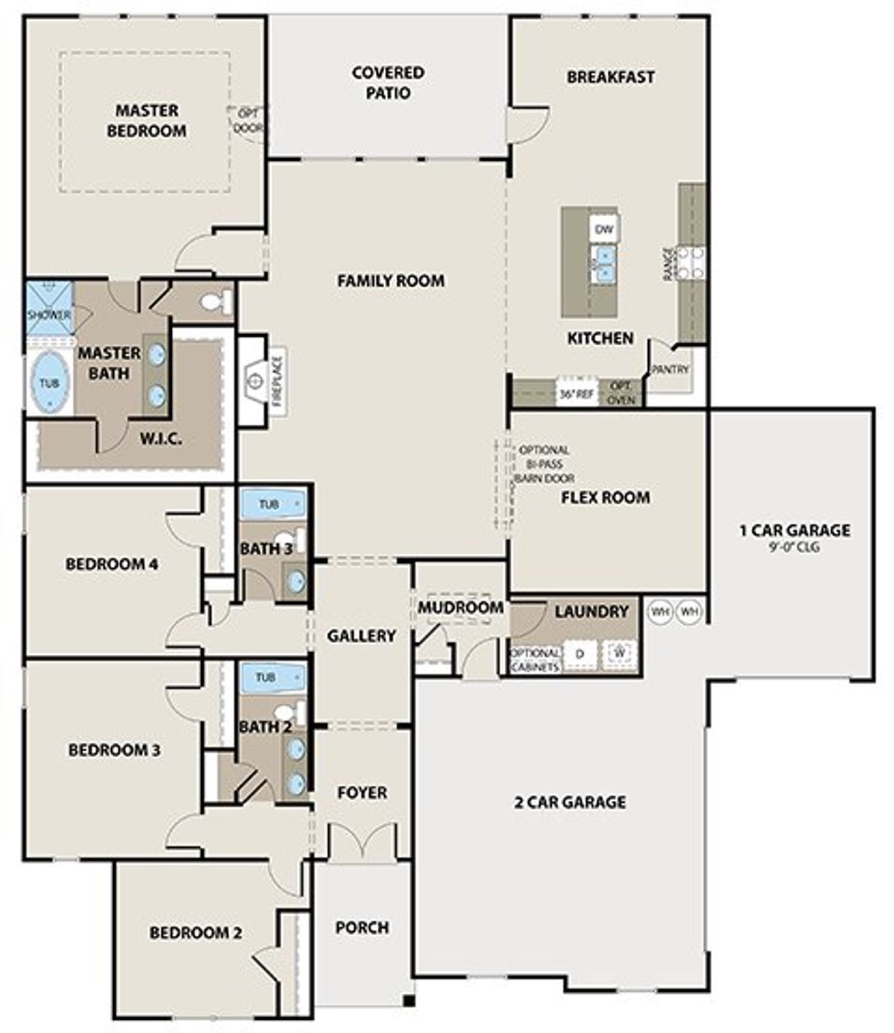 2D floor plan layout for the Woodridge 3-Car by Peachtree Building Group in Patillo Manor, Stockbridge, GA (Image 2).