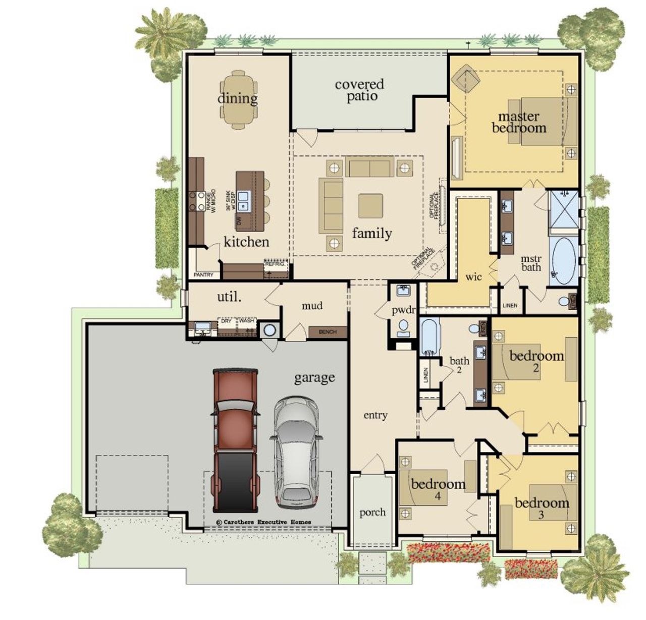 2D floor plan layout for the Aria 3 Car by Carothers Executive Homes in Eagle Heights, Salado, TX (Image 2).