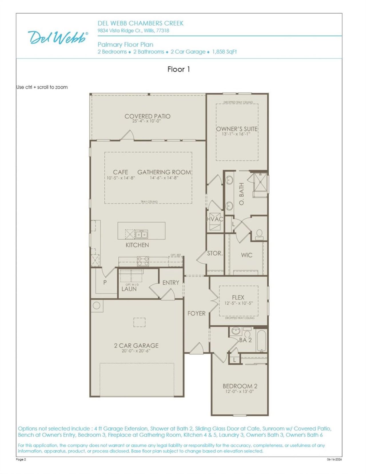 2D floor plan layout of this home in Del Webb in Chambers Creek, Willis, TX (Image 2).