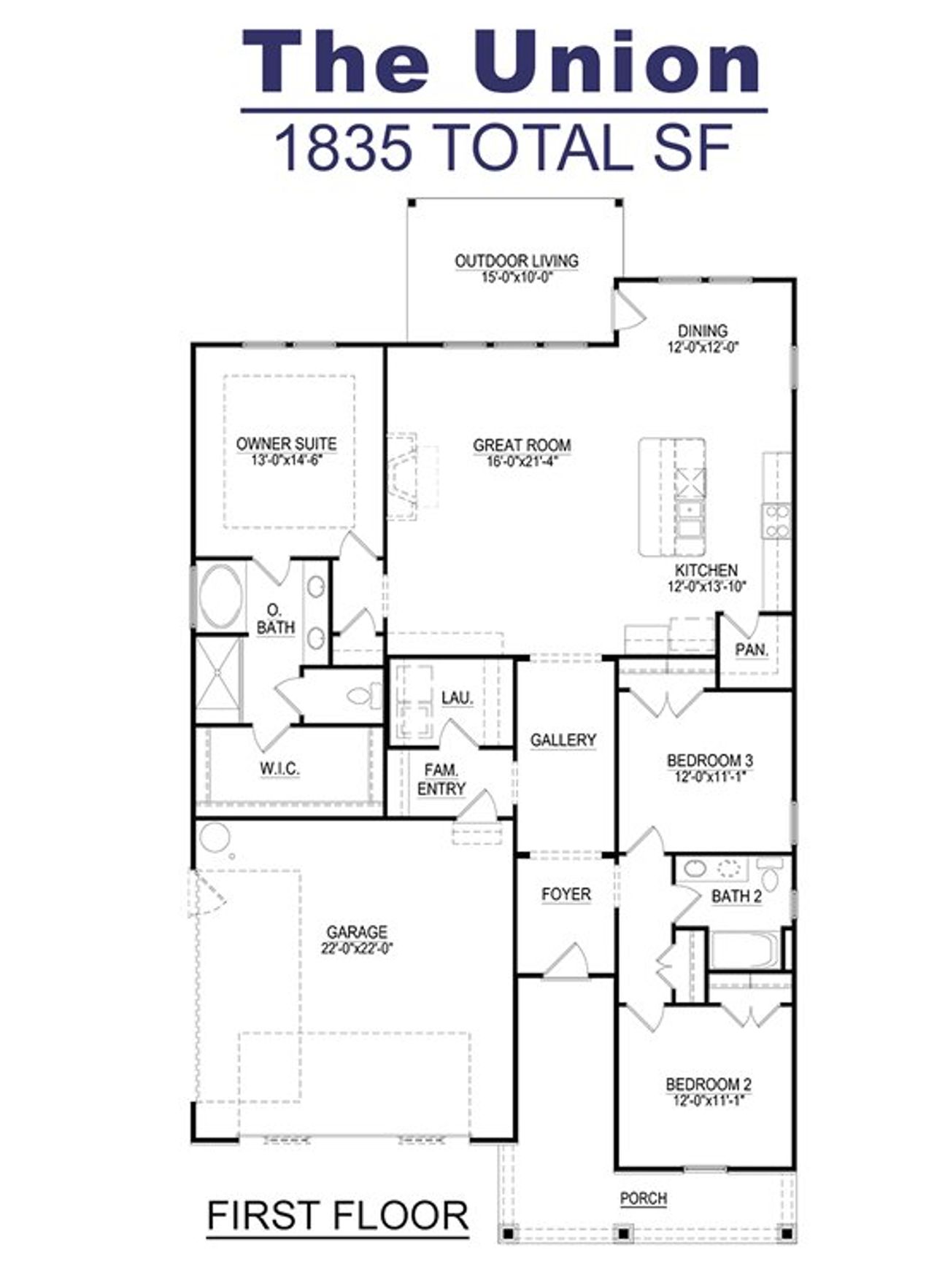 2D floor plan layout for the Union by Cimarron Homes in Fieldcrest, Mebane, NC (Image 2). 2D floor plan layout for the Union by Cimarron Homes in Fieldcrest, Mebane, NC (Image 2).