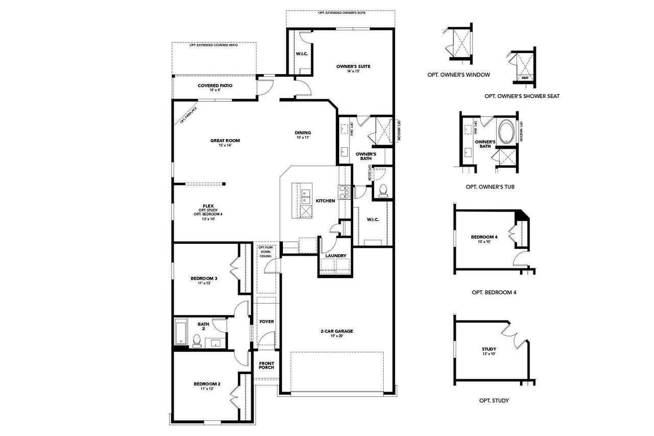 2D floor plan layout of this home in Opal Ranch, Kyle, TX (Image 2).