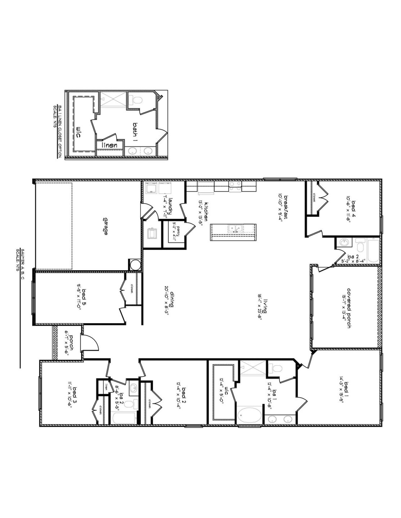 2D floor plan layout for the Sawyer by D.R. Horton in Wesley Park, Crawfordville, FL (Image 2).