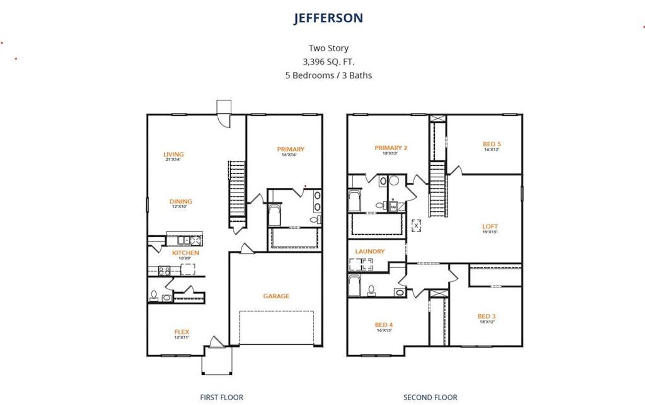 2D floor plan layout of this home in Whispering Winds, Alvord, TX (Image 2).