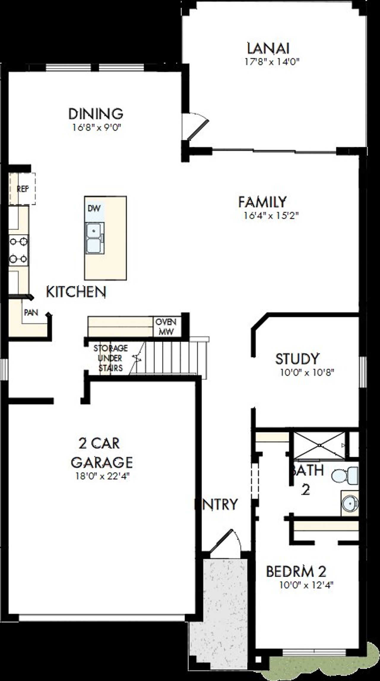 2D floor plan layout of this home in Oakfield at Mount Dora Cottage Series, Mount Dora, FL (Image 2).