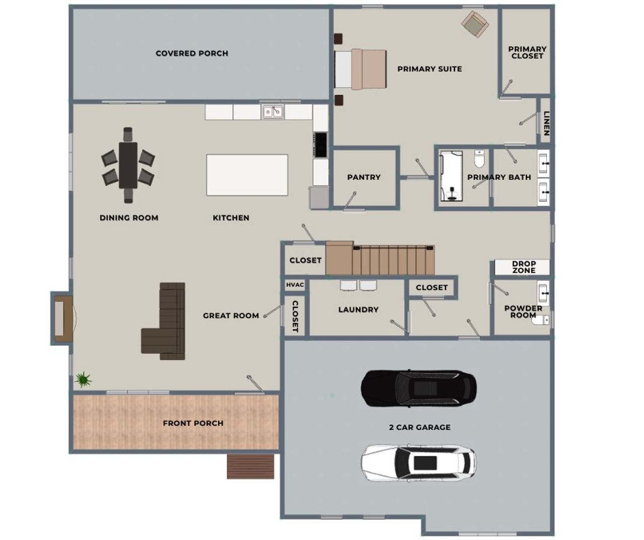 2D floor plan layout for the Spring Tide by Riverstone Construction, LLC in River Gorge Ranch, River Gorge Ranch, TN (Image 2).