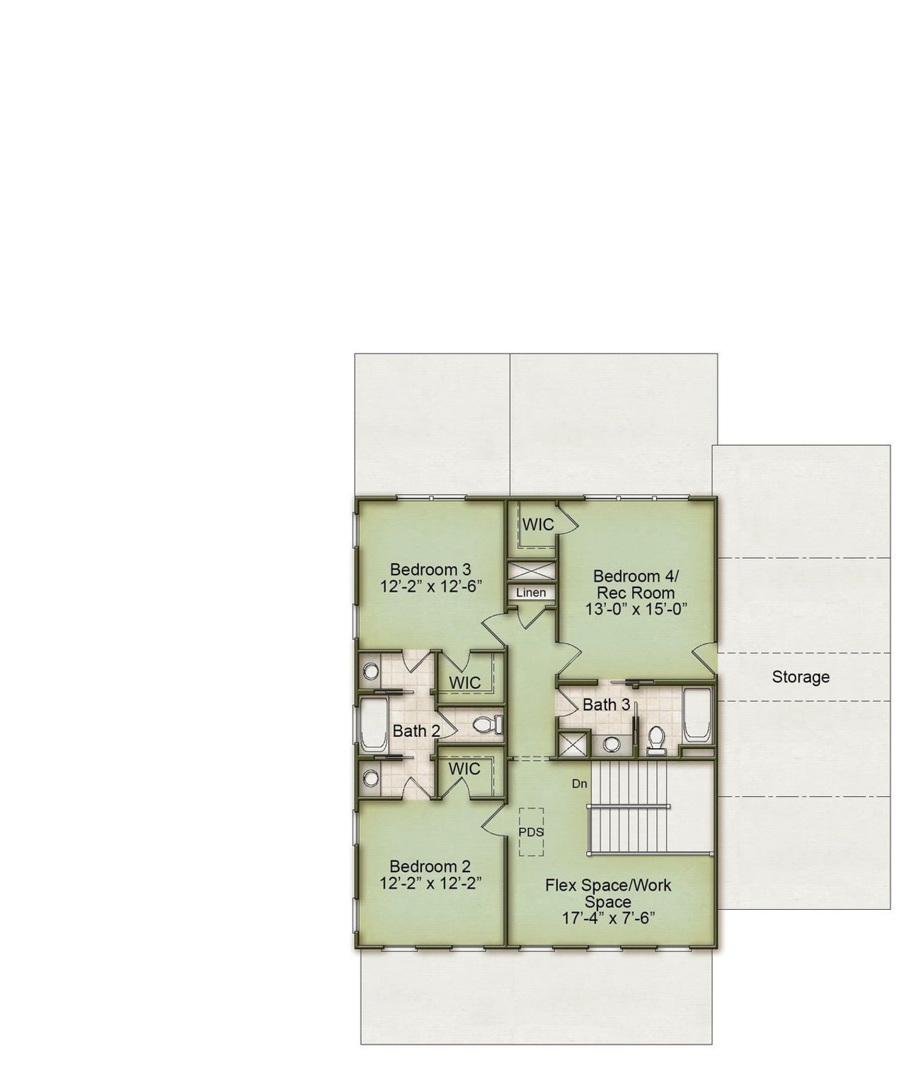 2D floor plan layout for the Middleton by Homes by Dickerson in Nexton, Summerville, SC (Image 2).
