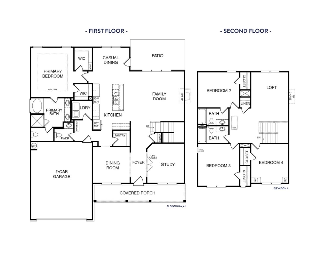 2D floor plan layout for the (GA) Brooks A 2 Front Entry by Reliant Homes in Fairview Chase, Covington, GA (Image 2).
