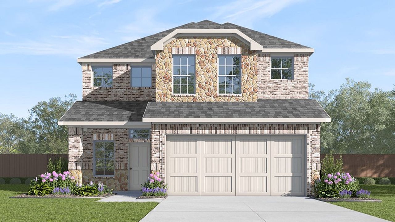 Representative exterior photo of a completed home built from the Ryleigh by D.R. Horton in The Reserve at Spiritas Ranch, Little Elm, TX (Image 2).