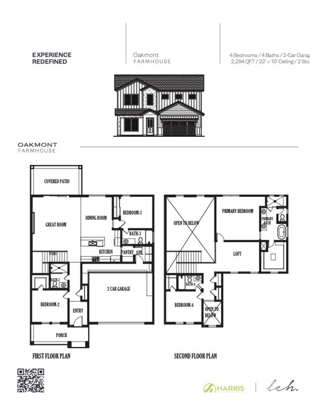 2D floor plan layout for the Oakmont by LEH. Homes in Verdancia, El Paso, TX (Image 2).
