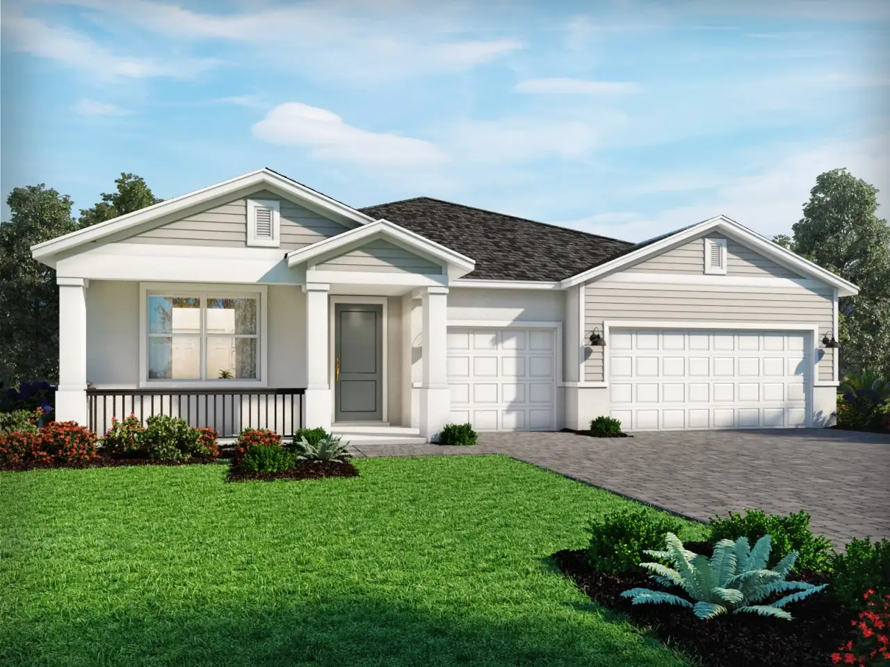 Front exterior of a new home in Hampton Park - Signature Series, Vero Beach, FL, highlighting curb appeal (Image 2).