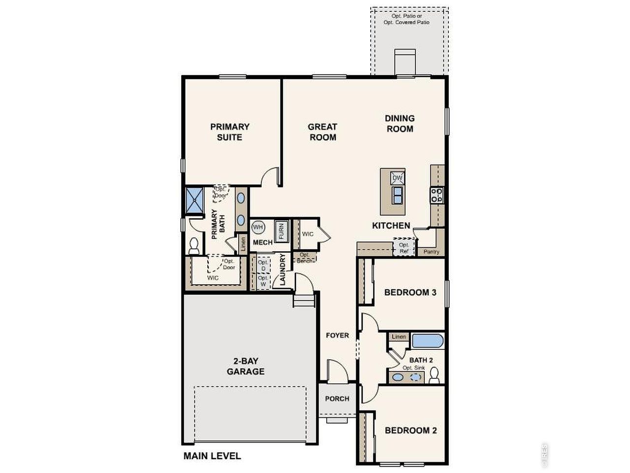 2D floor plan layout of this home in The Overlook at Johnstown Farms, Johnstown, CO (Image 2).