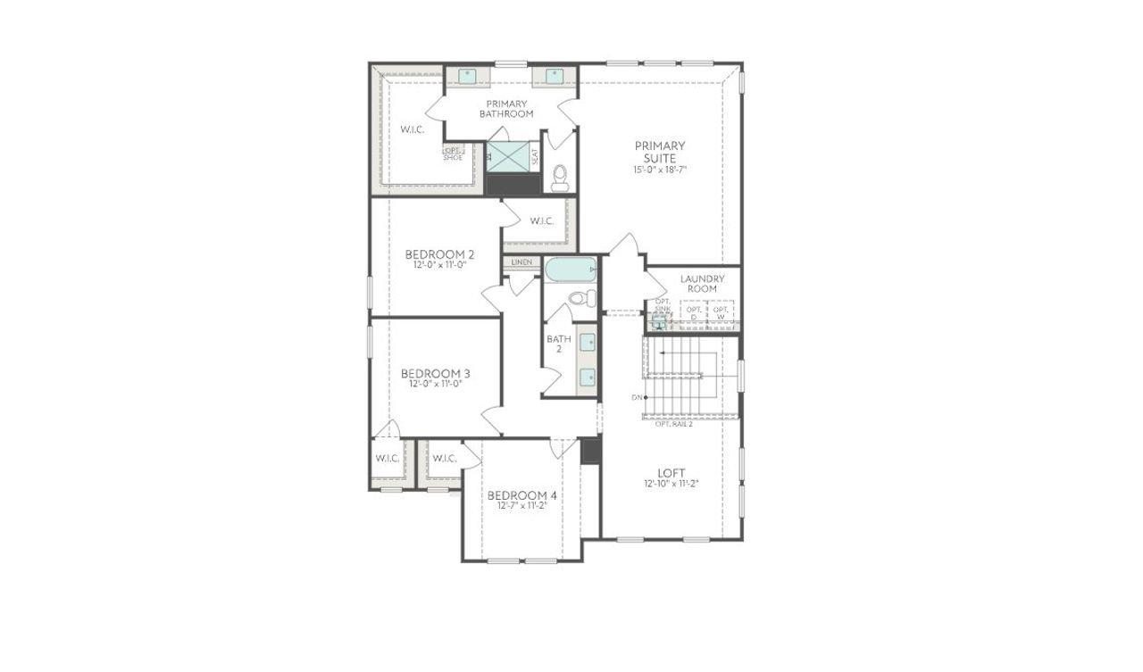 2D floor plan layout for the Magnolia by Tri Pointe Homes in Treeline, Justin, TX (Image 2).