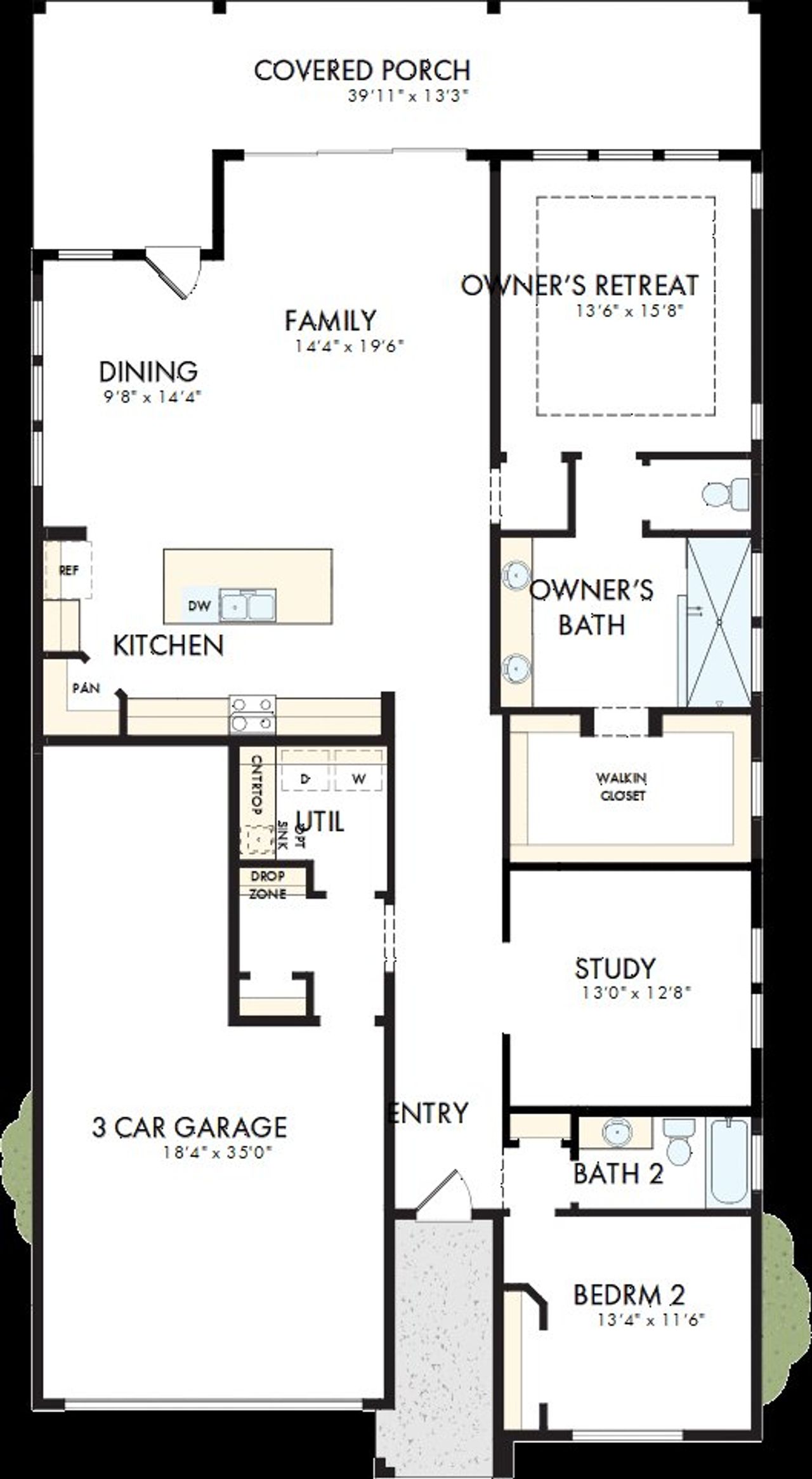 2D floor plan layout of this home in Kissing Tree – Spruce Series, San Marcos, TX (Image 2). 2D floor plan layout of this home in Kissing Tree – Spruce Series, San Marcos, TX (Image 2).