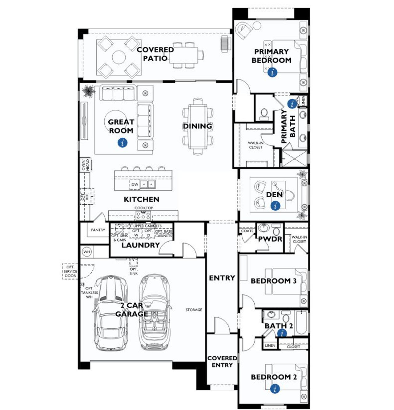 2D floor plan layout of this home in Ridgecrest™—a Trilogy® Boutique Community™, Peoria, AZ (Image 2).