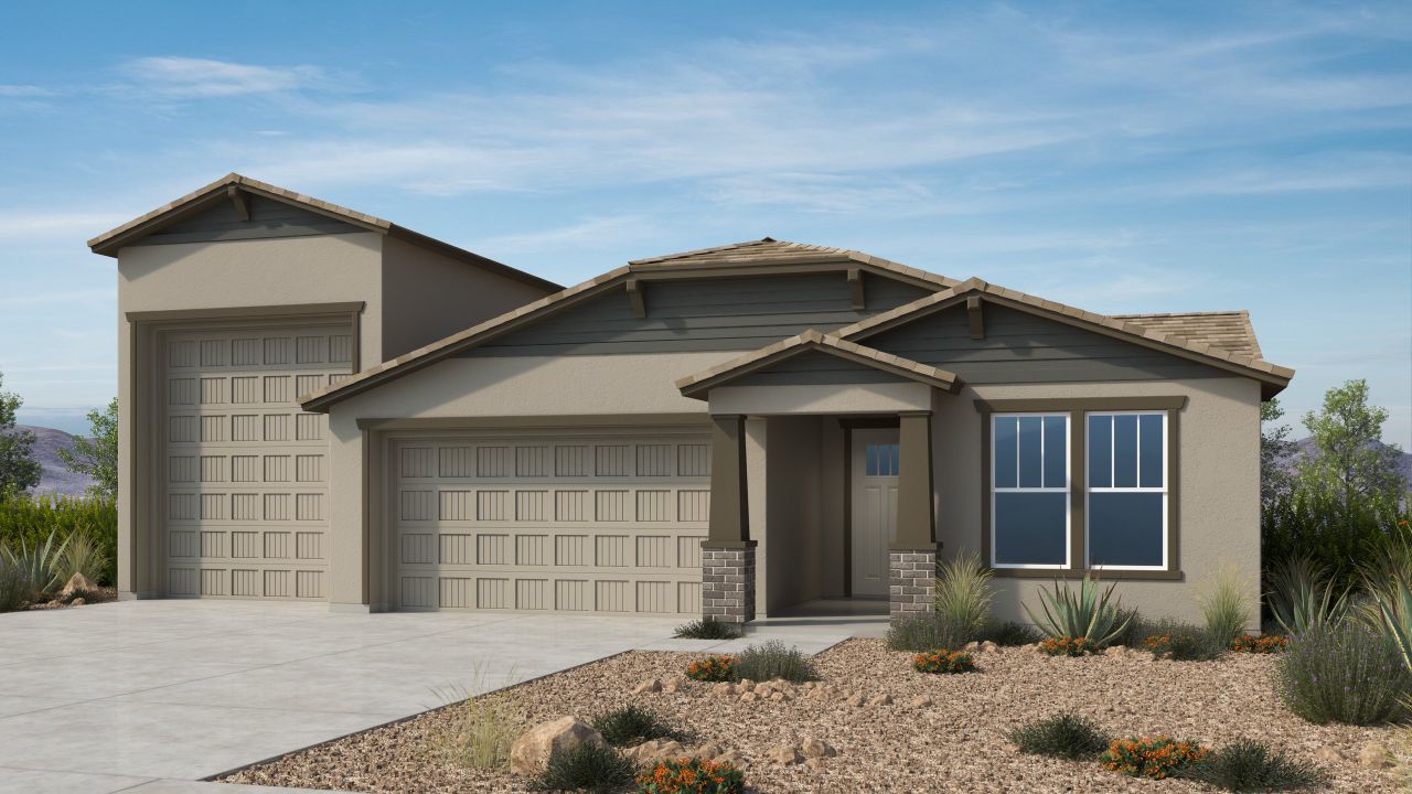 Representative exterior photo of a completed home built from the Overland by Taylor Morrison in Alamar, Avondale, AZ (Image 2). Representative exterior photo of a completed home built from the Overland by Taylor Morrison in Alamar, Avondale, AZ (Image 2).