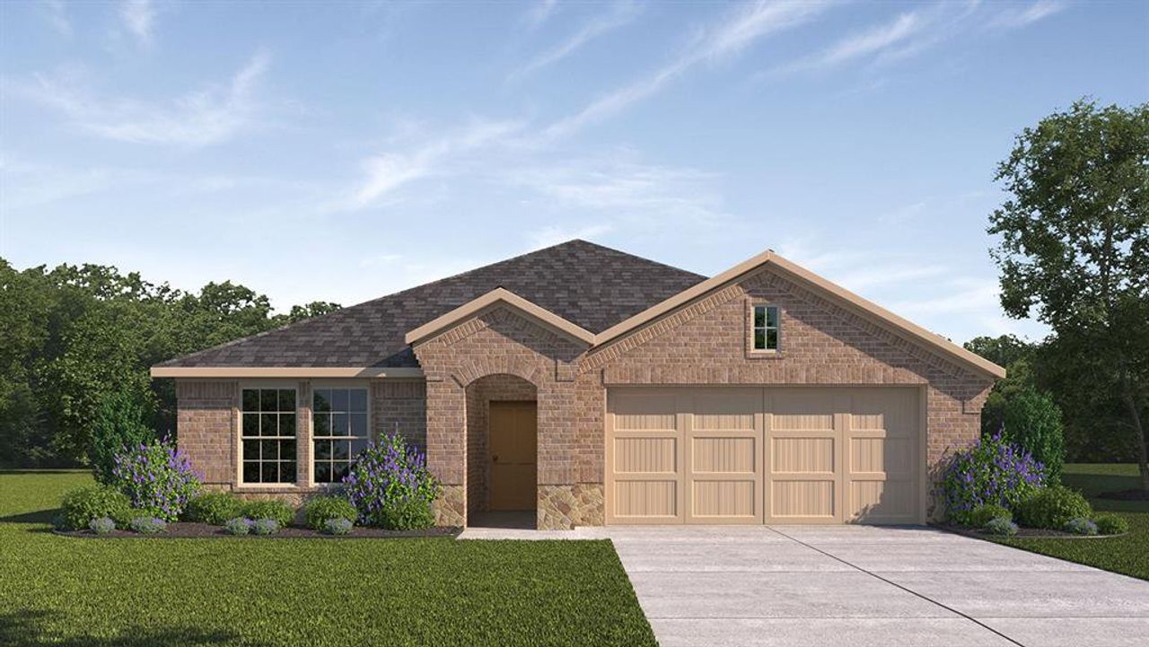 Front exterior of a new home in Trailstone, Caddo Mills, TX, highlighting curb appeal (Image 2).