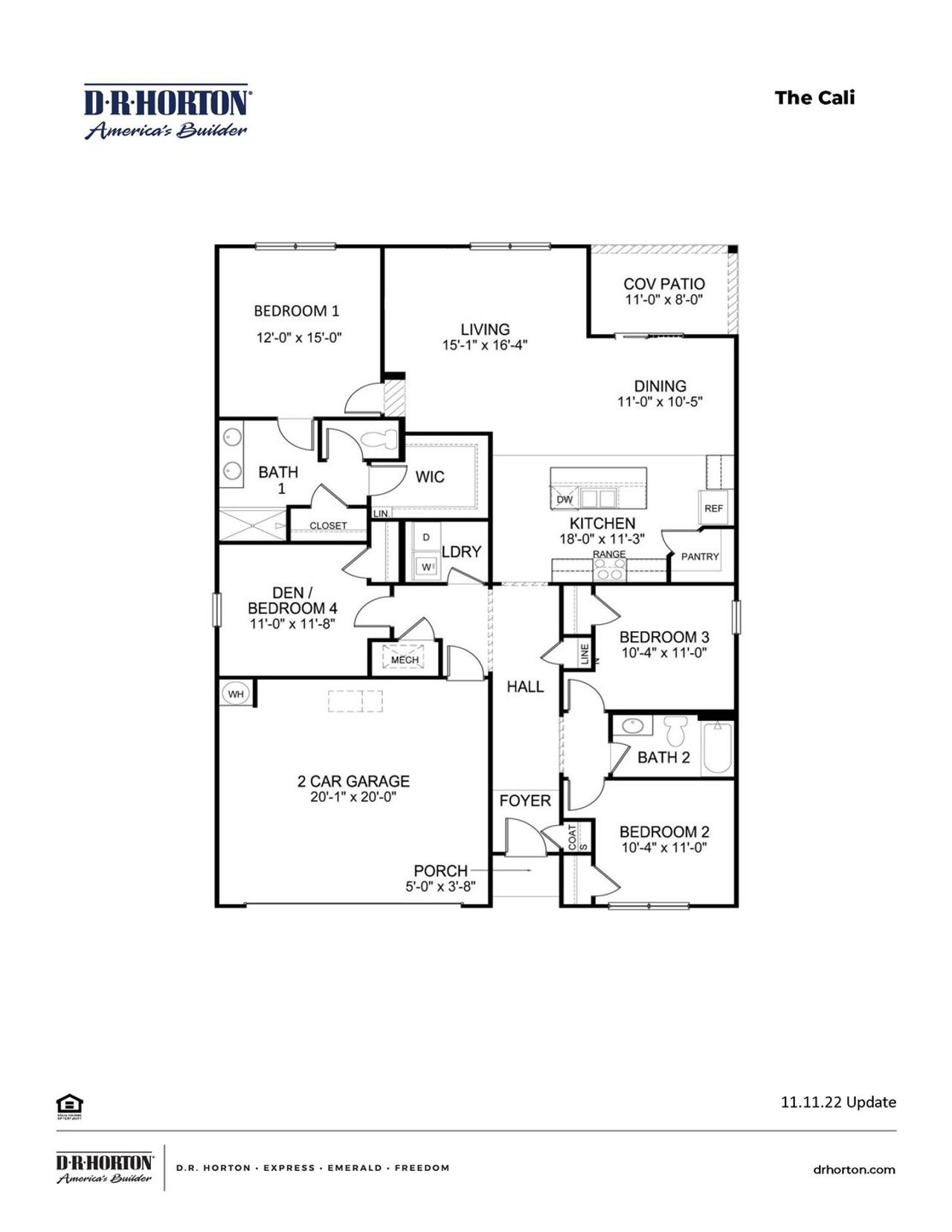 2D floor plan layout of this home in The Meadows at Wildwood Village, Shallotte, NC (Image 2).