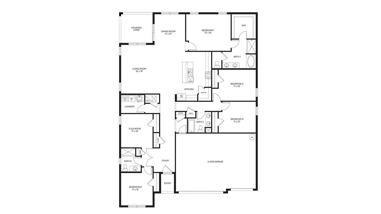 2D floor plan layout of this home in Lakes of Mount Dora, Mount Dora, FL (Image 2).