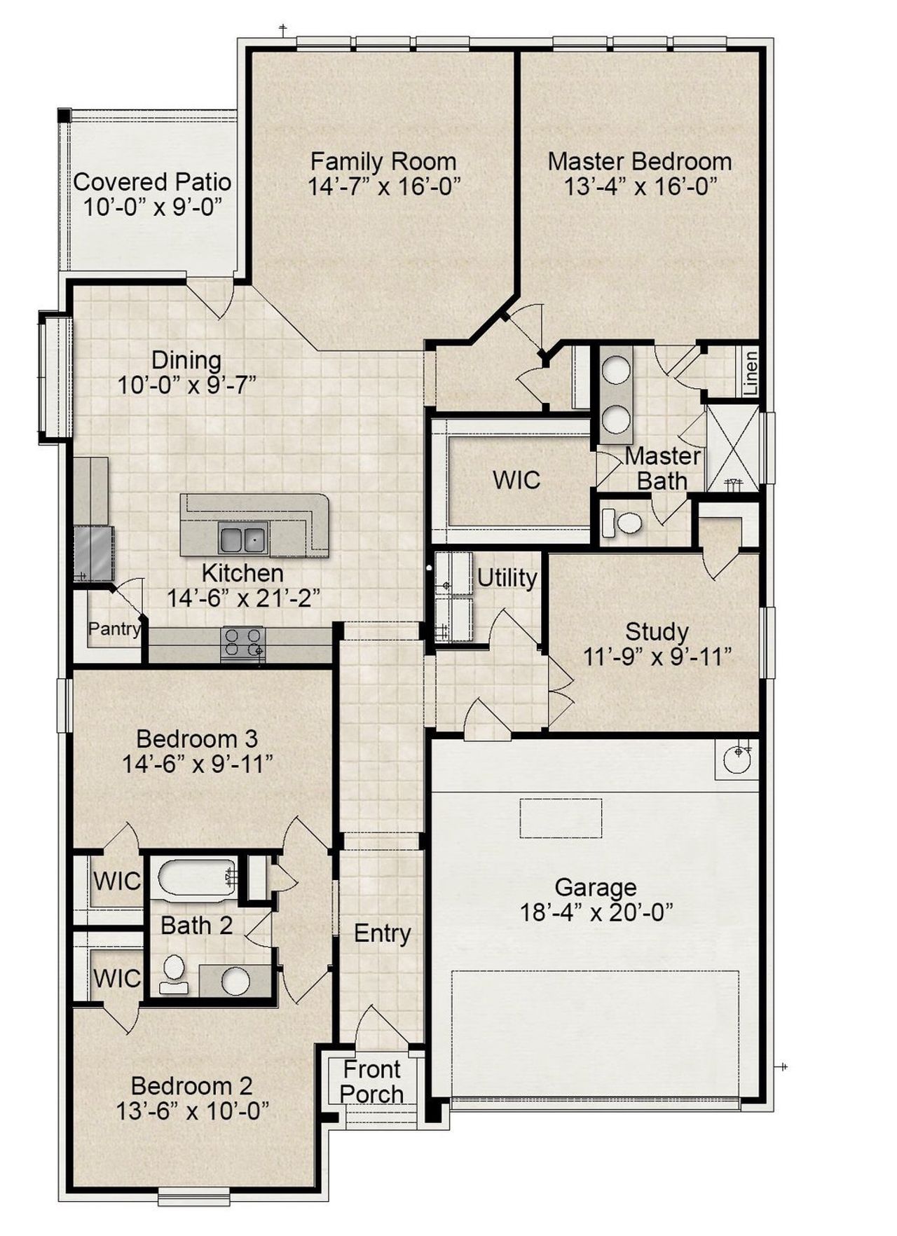 2D floor plan layout for the Mountain View A by CAVENDER HOMES in Morning Ridge, Princeton, TX (Image 2). 2D floor plan layout for the Mountain View A by CAVENDER HOMES in Morning Ridge, Princeton, TX (Image 2).