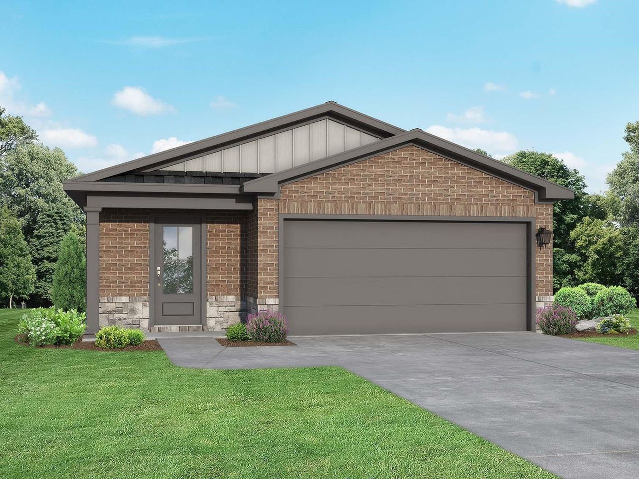 Front exterior of a new home in Spring Branch Crossing, Conroe, TX, highlighting curb appeal (Image 2).