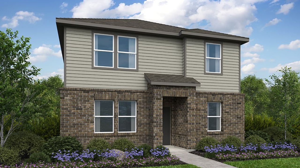 Representative exterior photo of a completed home built from the Grouse by Taylor Morrison in Longview 40s - Alley, Del Valle, TX (Image 2). Representative exterior photo of a completed home built from the Grouse by Taylor Morrison in Longview 40s - Alley, Del Valle, TX (Image 2).