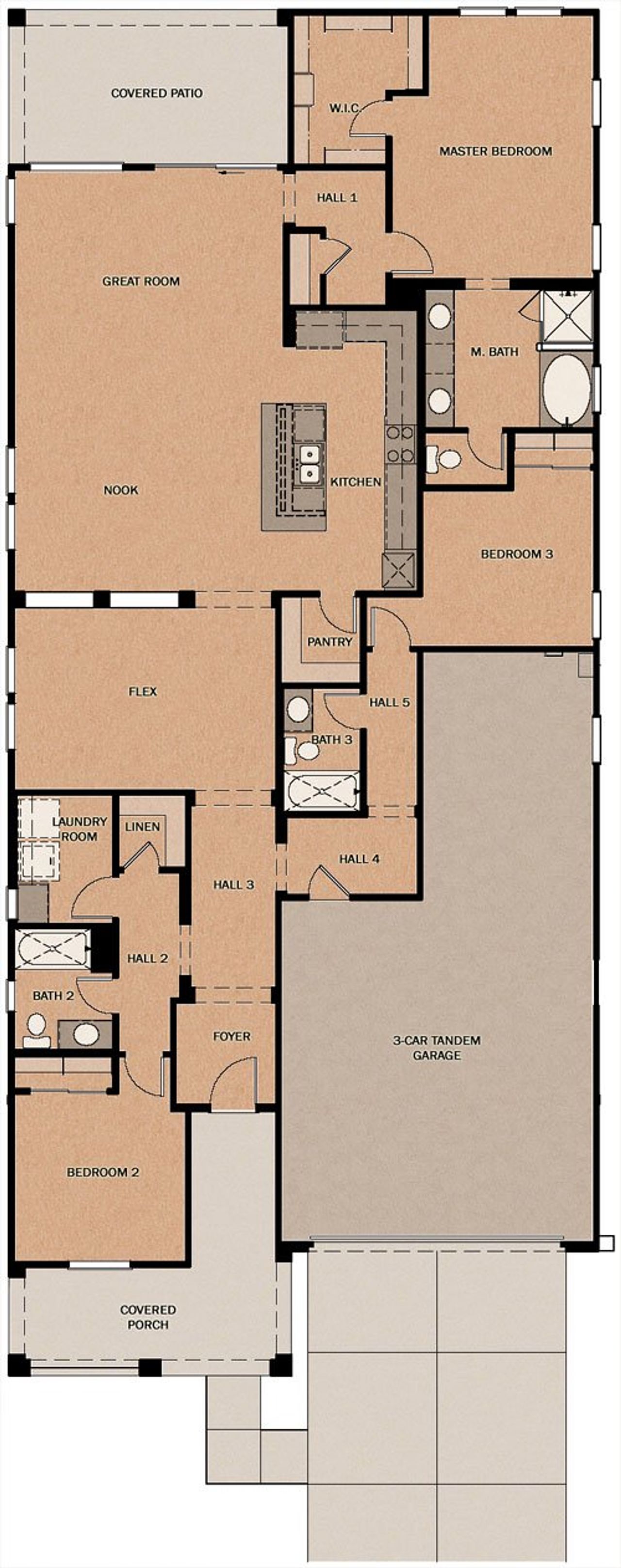 2D floor plan layout of this home in Cascades at Prasada, Surprise, AZ (Image 2).