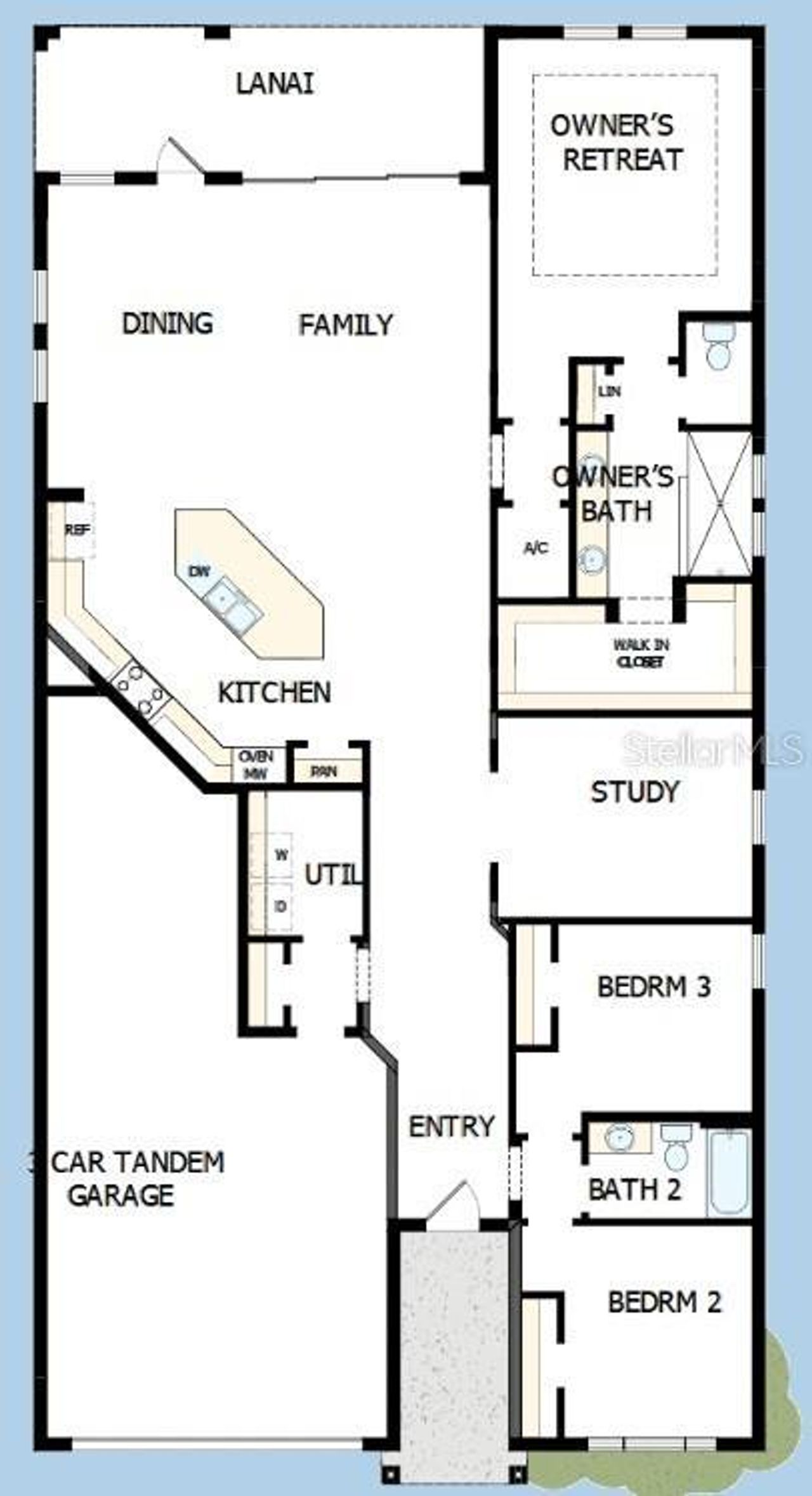 2D floor plan layout of this home in Oakfield at Mount Dora Village Series, Mount Dora, FL (Image 2).