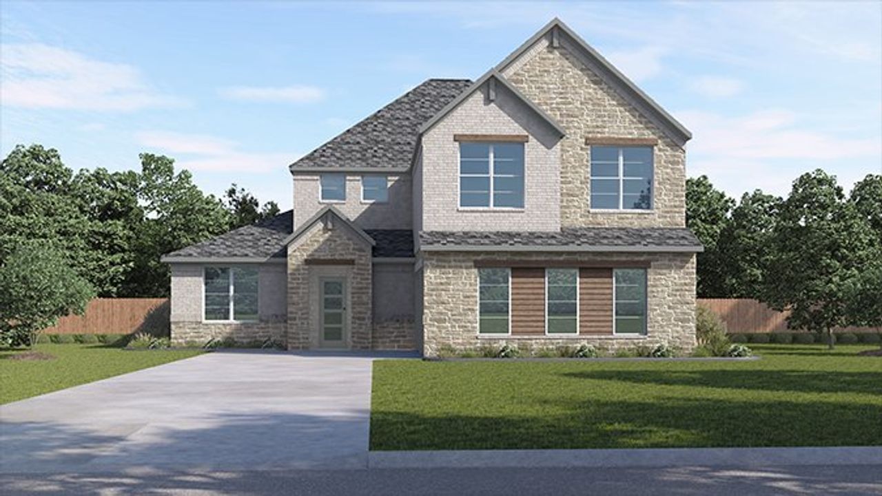 Representative exterior photo of a completed home built from the Olton by D.R. Horton in Peachtree Meadows, Rockwall, TX (Image 2).