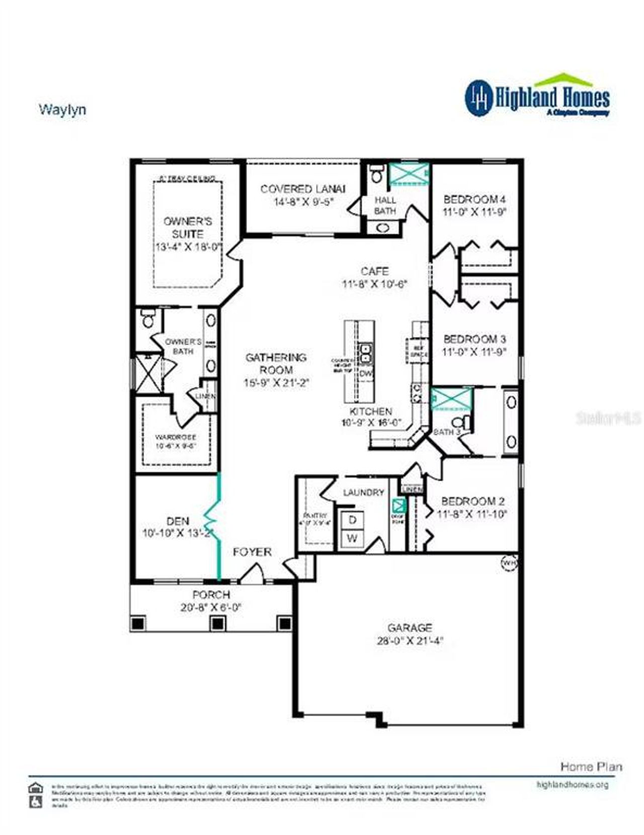 2D floor plan layout of this home in Gardens at Lancaster Park, St. Cloud, FL (Image 2).