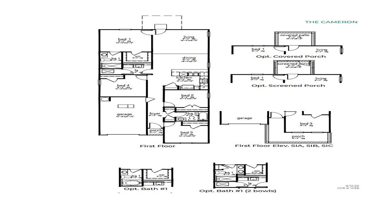 2D floor plan layout for the Cameron by D.R. Horton in Avondale West, Ridgeville, SC (Image 2).