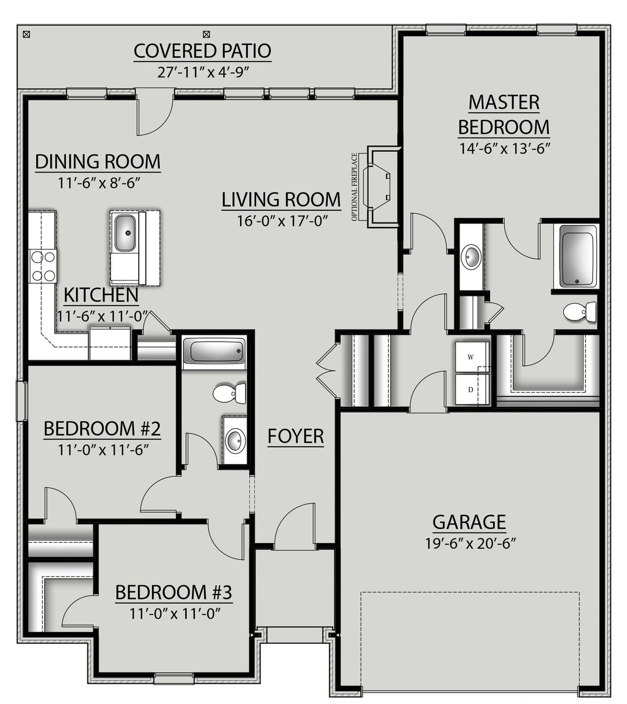 2D floor plan layout for the Hughes IV A by DSLD Homes in Little Cypress Grove, Orange, TX (Image 2).