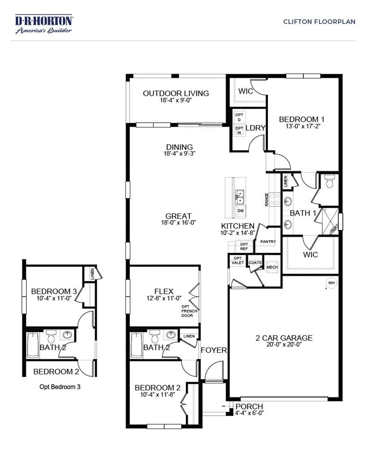 2D floor plan layout of this home in Cypress Bay West, Palm Bay, FL (Image 2).