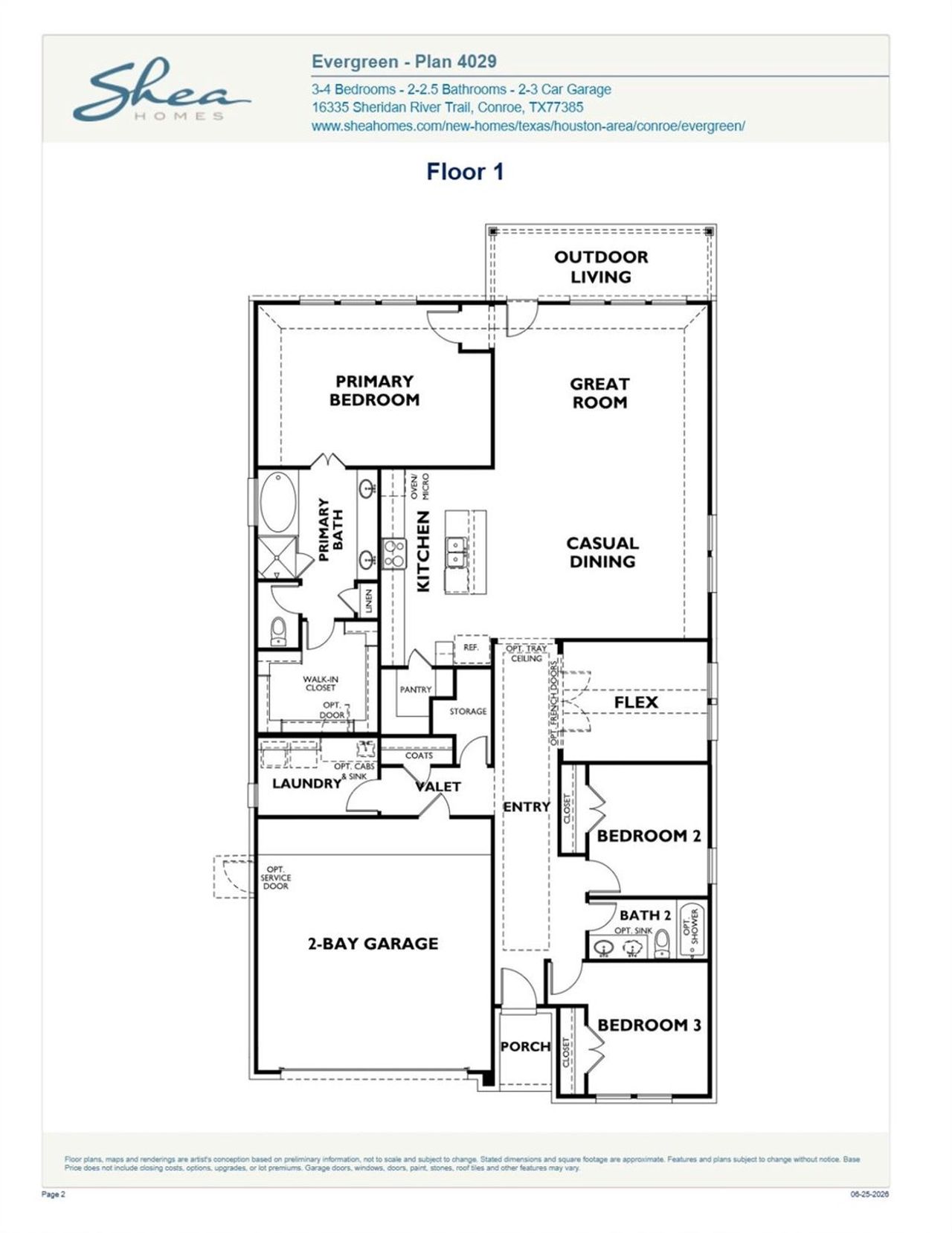 2D floor plan layout of this home in Evergreen 50', Conroe, TX (Image 2).