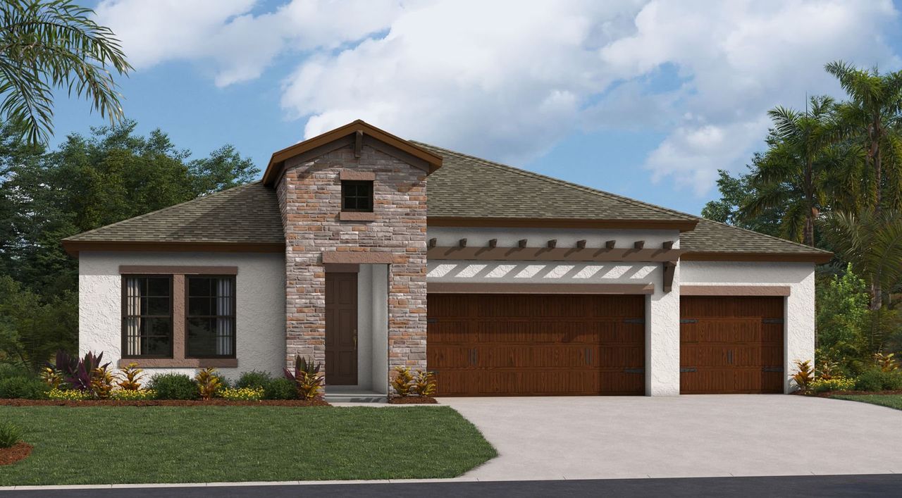 Representative exterior photo of a completed home built from the Bayside I by Homes by WestBay in Caldera, Spring Hill, FL (Image 2).