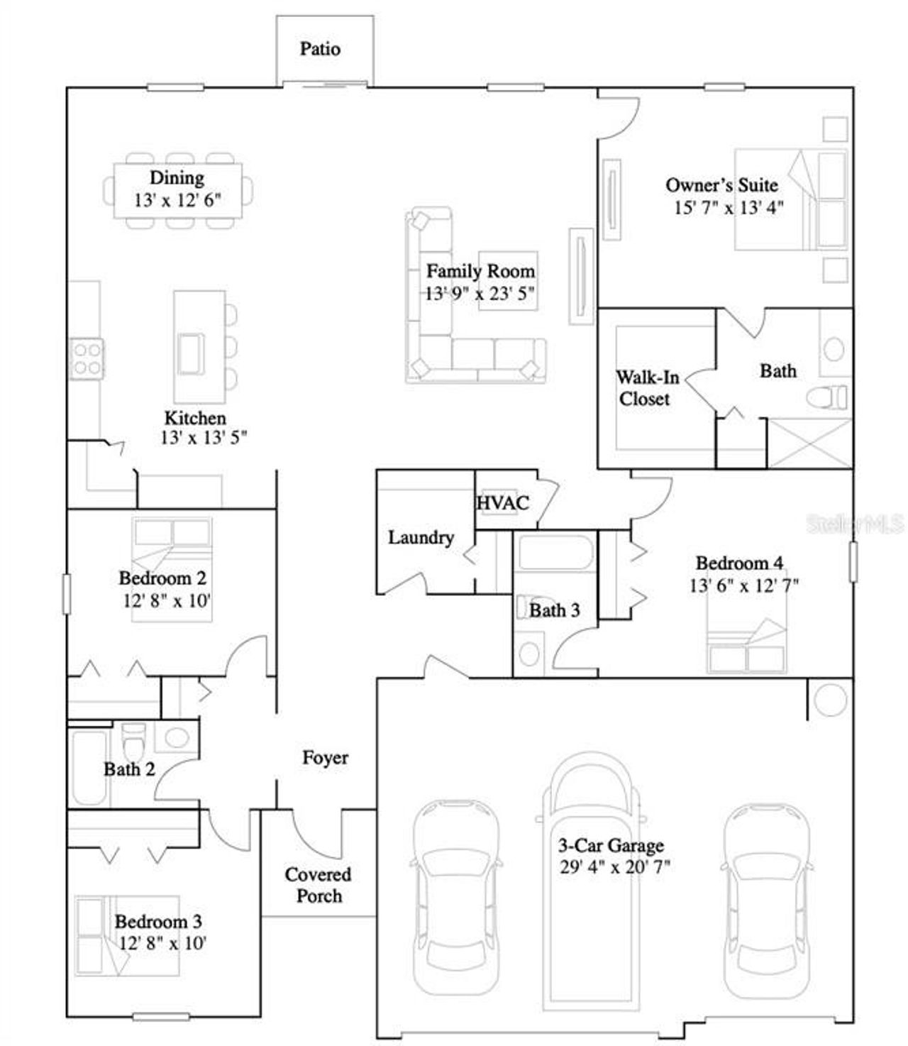 2D floor plan layout of this home in Marion Ranch, Ocala, FL (Image 2).