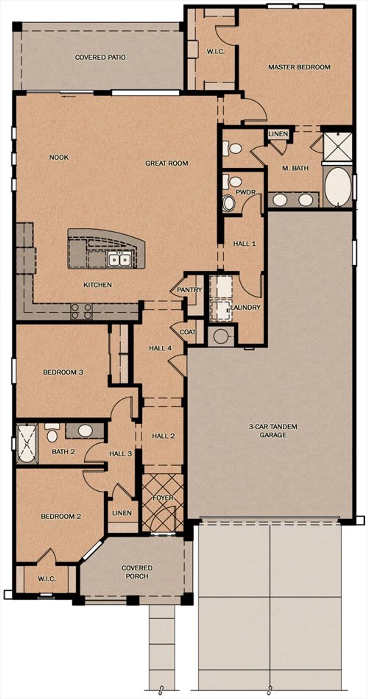 2D floor plan layout of this home in Seaboard at Cooley Station, Gilbert, AZ (Image 2).
