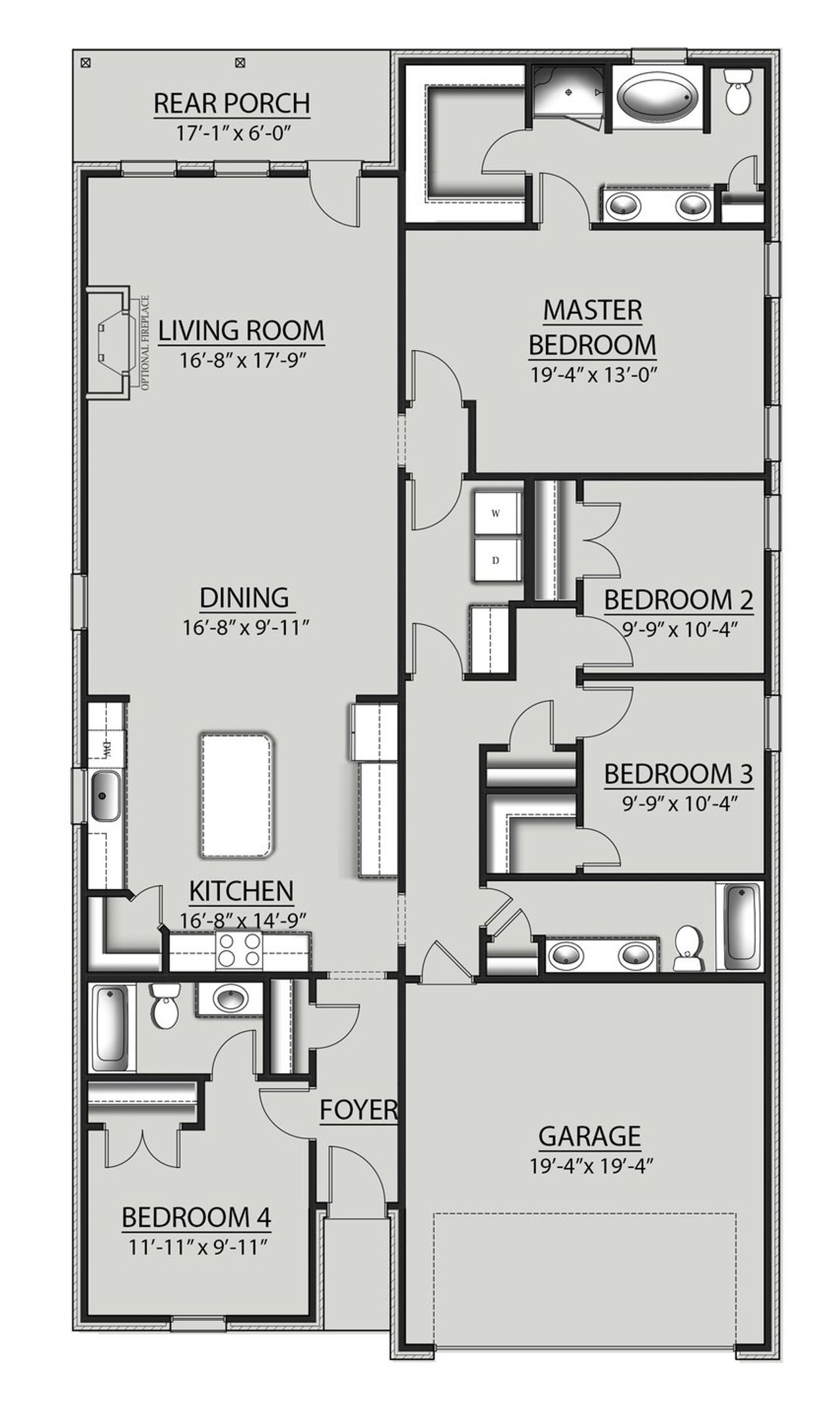 2D floor plan layout for the Falkner III H by DSLD Homes in Twin Lakes, Portland, TN (Image 2).