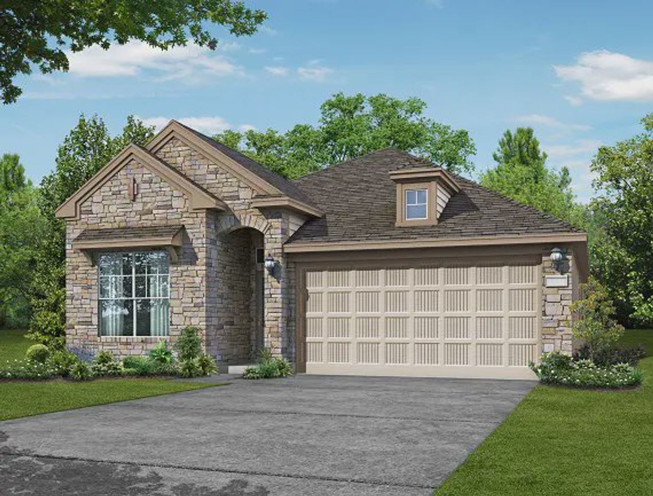 Front exterior of a new home in Beacon Point 45', Texas City, TX, highlighting curb appeal (Image 2).