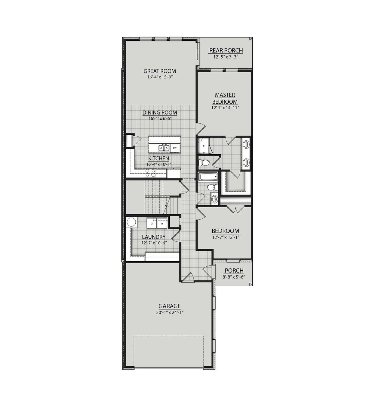 2D floor plan layout for the Pinehurst II B by DSLD Homes in The Greens at Legacy Townhomes, Springfield, TN (Image 2).