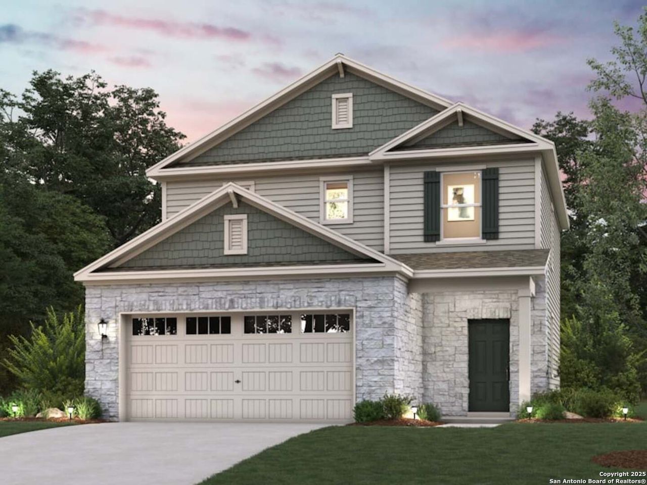 Front exterior of a new home in Senna, Leon Valley, TX, highlighting curb appeal (Image 2). Front exterior of a new home in Senna, Leon Valley, TX, highlighting curb appeal (Image 2).
