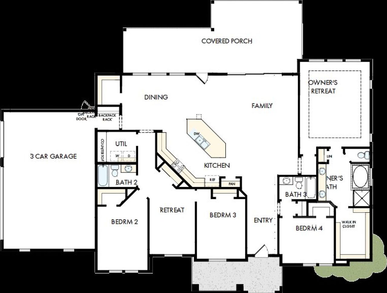 2D floor plan layout of this home in Rees Landing Estates, Spicewood, TX (Image 2).
