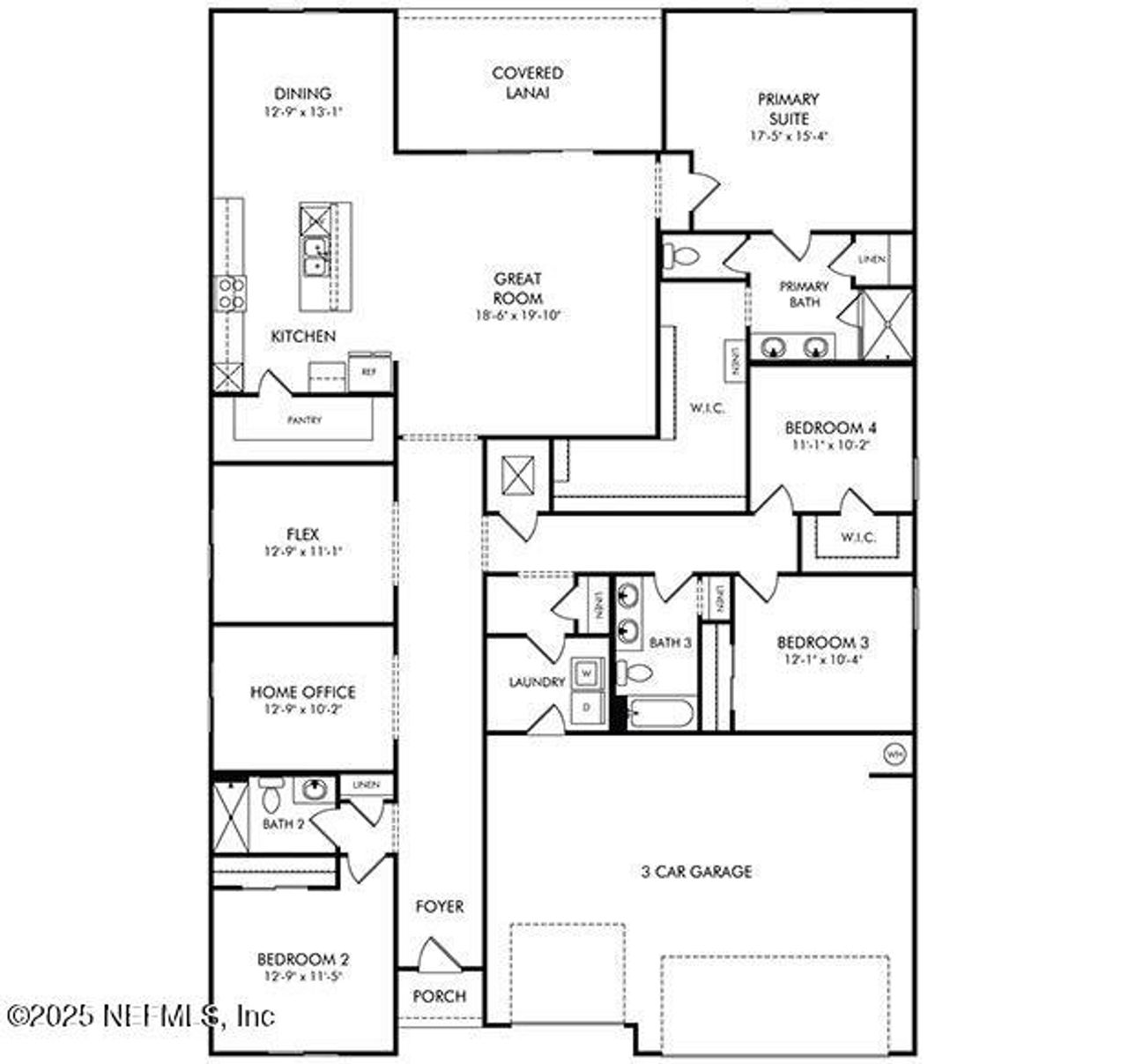 2D floor plan layout of this home in Azalea Creek, Jacksonville, FL (Image 2).
