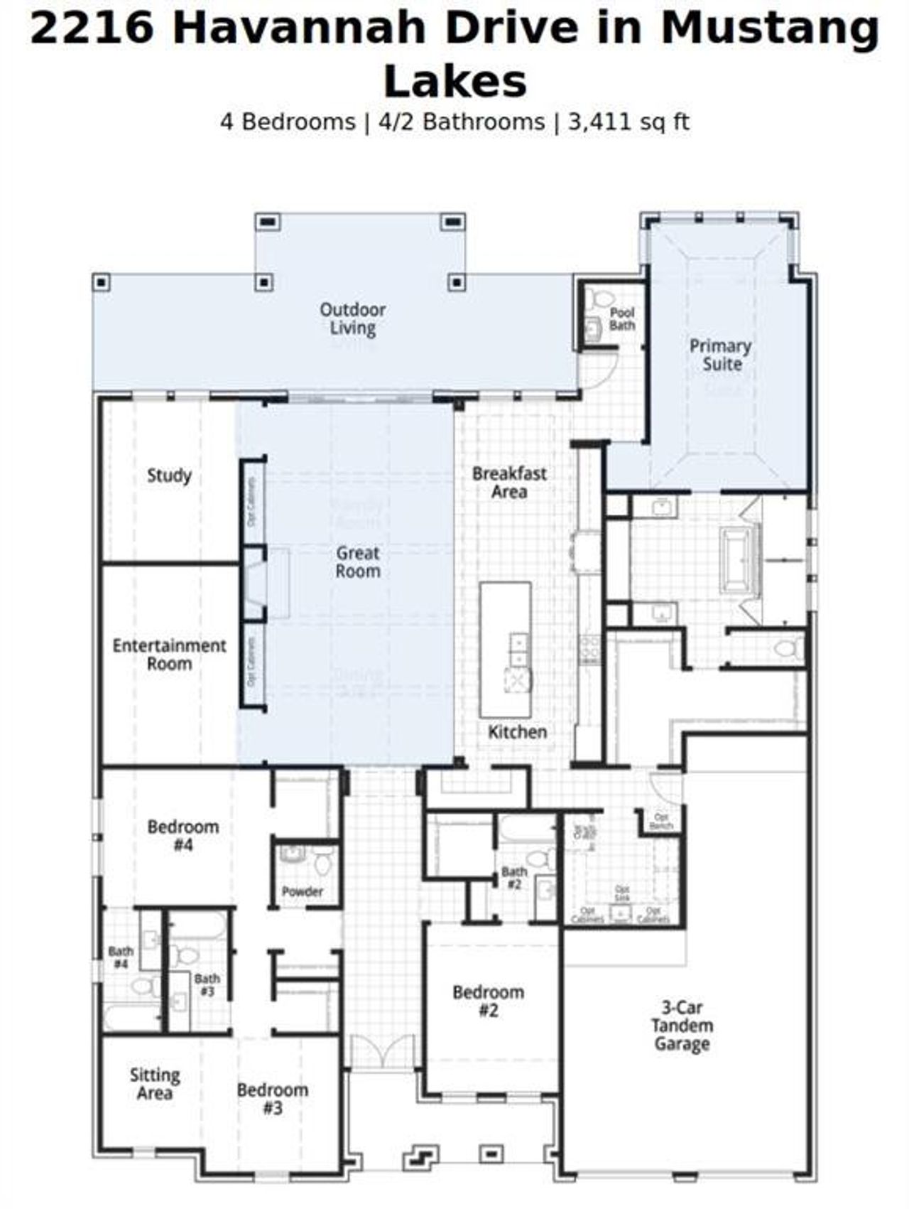 2D floor plan layout of this home in Mustang Lakes: 74ft. lots, Celina, TX (Image 2).