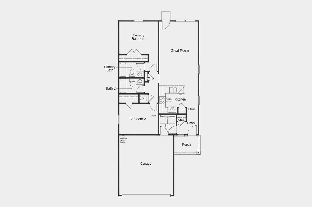 2D floor plan layout for the 1042 by KB Home in Grace Landing, Willis, TX (Image 2).
