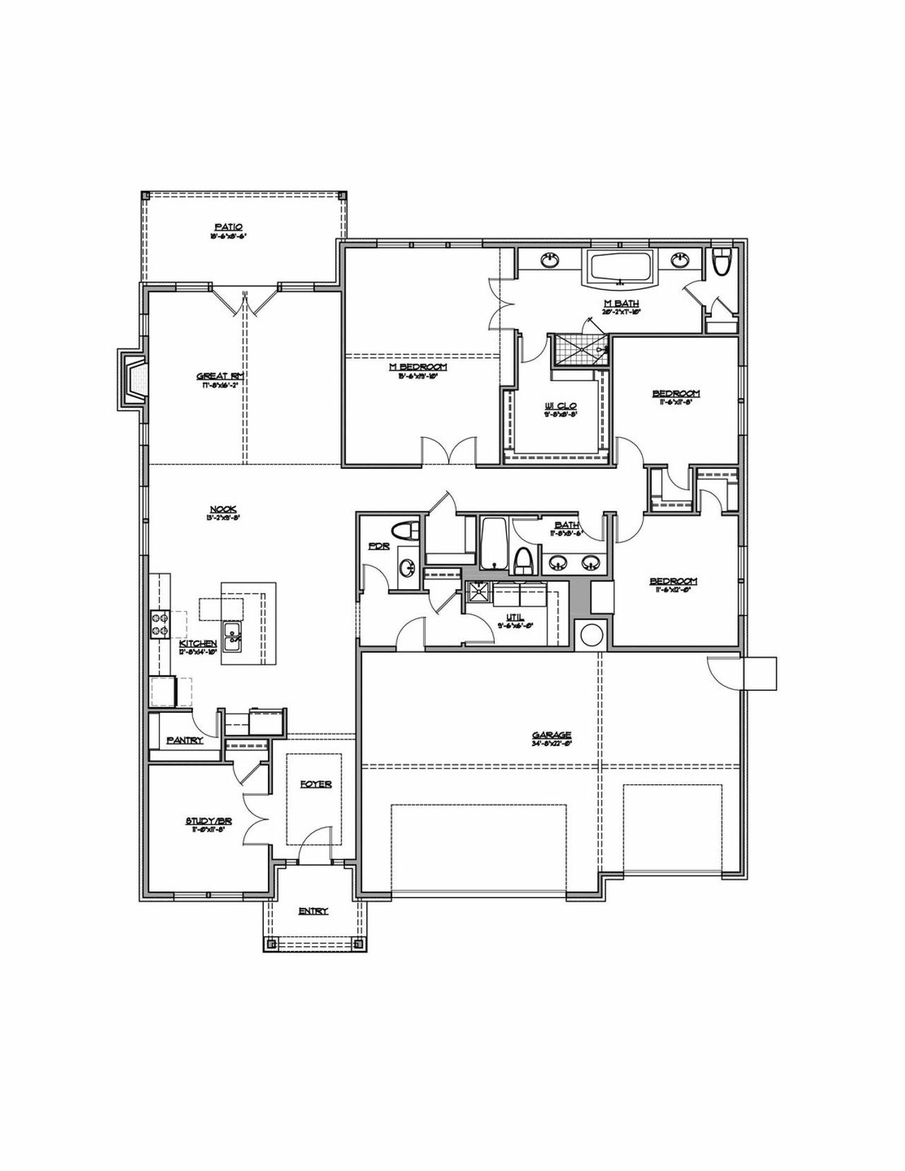 2D floor plan layout for the Austin by National Homebuilders in Blue Heron Estates, Mont Belvieu, TX (Image 2).