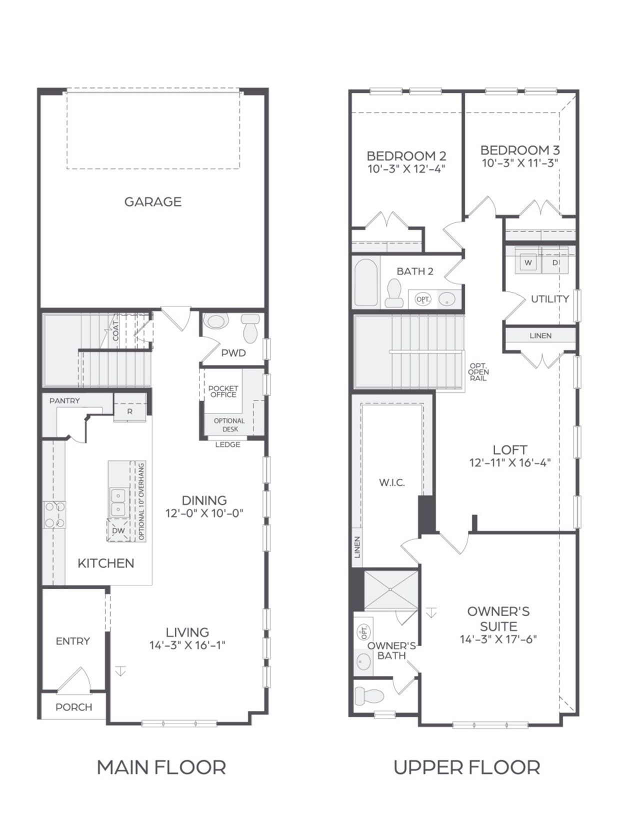 2D floor plan layout for the Austin Modern by Cadence Homes in Karis, Crowley, TX (Image 2).