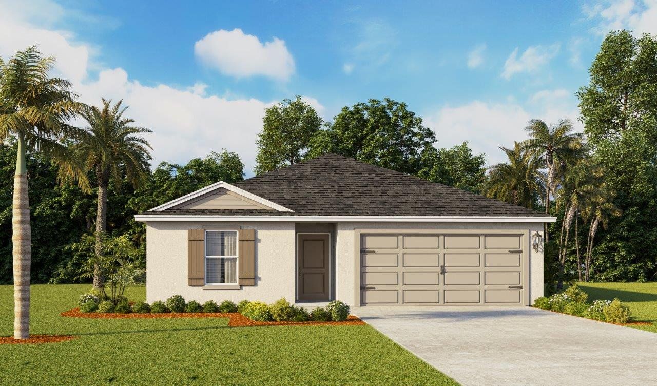 Front exterior of a new home in Magnolia Pointe, Umatilla, FL, highlighting curb appeal (Image 2). Front exterior of a new home in Magnolia Pointe, Umatilla, FL, highlighting curb appeal (Image 2).