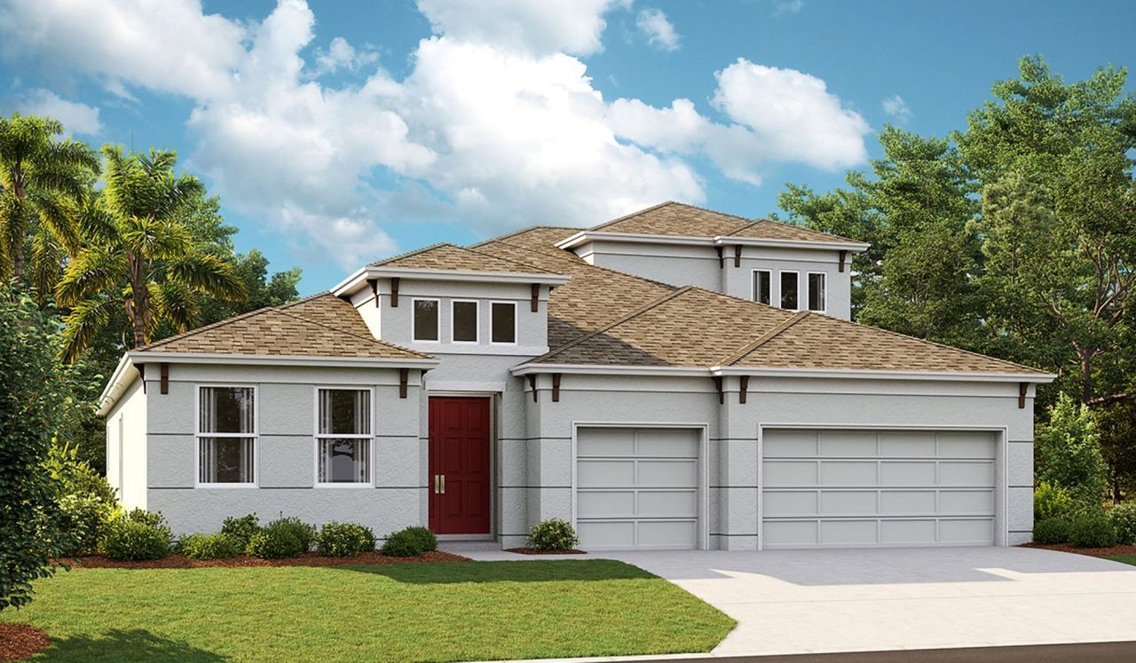 Front exterior of a new home in Waterset, Apollo Beach, FL, highlighting curb appeal (Image 2).